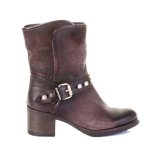 YKX Brown leather mid heeled buckle ankle boot