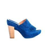 Pam Blue suede high heeled peep toe clogs