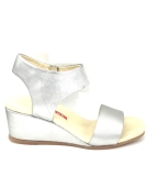 Pedro Miralles Silver leather mid wedge sandals 