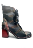  Laura Vita Evcao Black and taupe high red heel lace up ankle boot