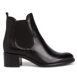  Tamaris Black mid heel pull on leather Chelsea boot