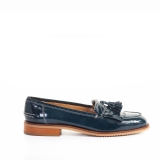 Amberone Navy patent fringed loafer