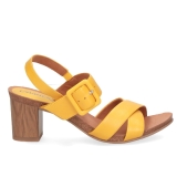 Caprice Yellow leather mid heel sandal