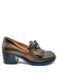 Fly London Lexa Bronze leather mid heel loafer