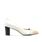 Pam mid heel court shoe in off white and silver
